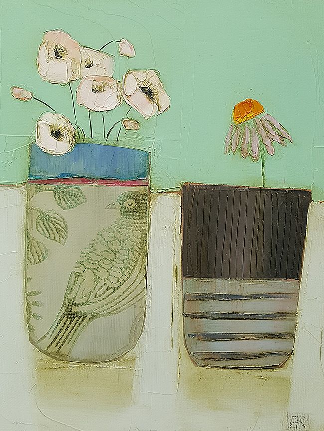 Eithne  Roberts - Bird vase and stripey pot